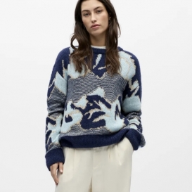 Gertha blue multi ladies crew neck knit